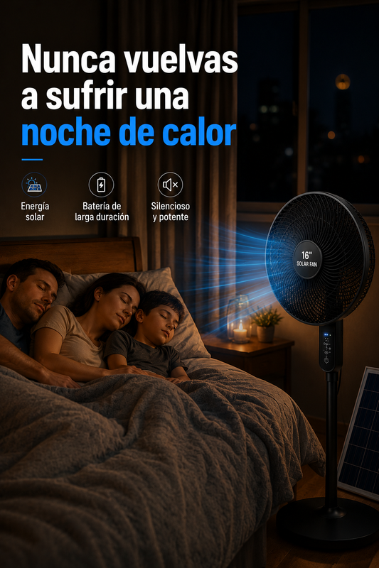 Abanico Solar Recargable 16" | Aire Fresco Incluso en Apagones ☀️